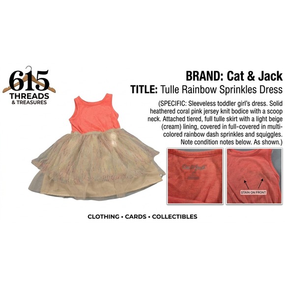 Cat & Jack Other - Cat & Jack Tulle Rainbow Sprinkles Dress Toddler 4T Coral Pink Sleeveless Scoop